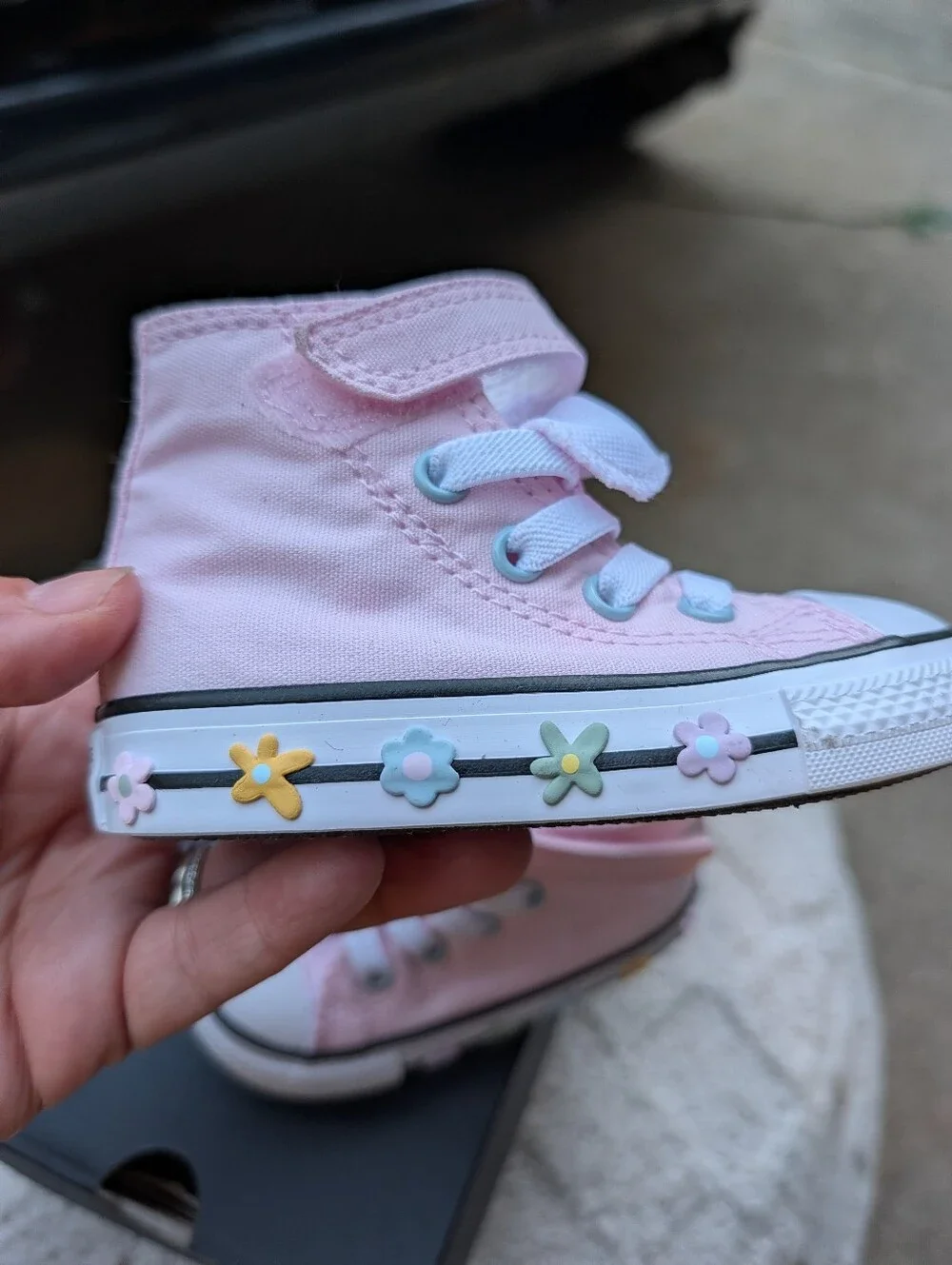 Pink High-Top Canvas Sneakers with Flower Accents Baby Size 5 NWT
